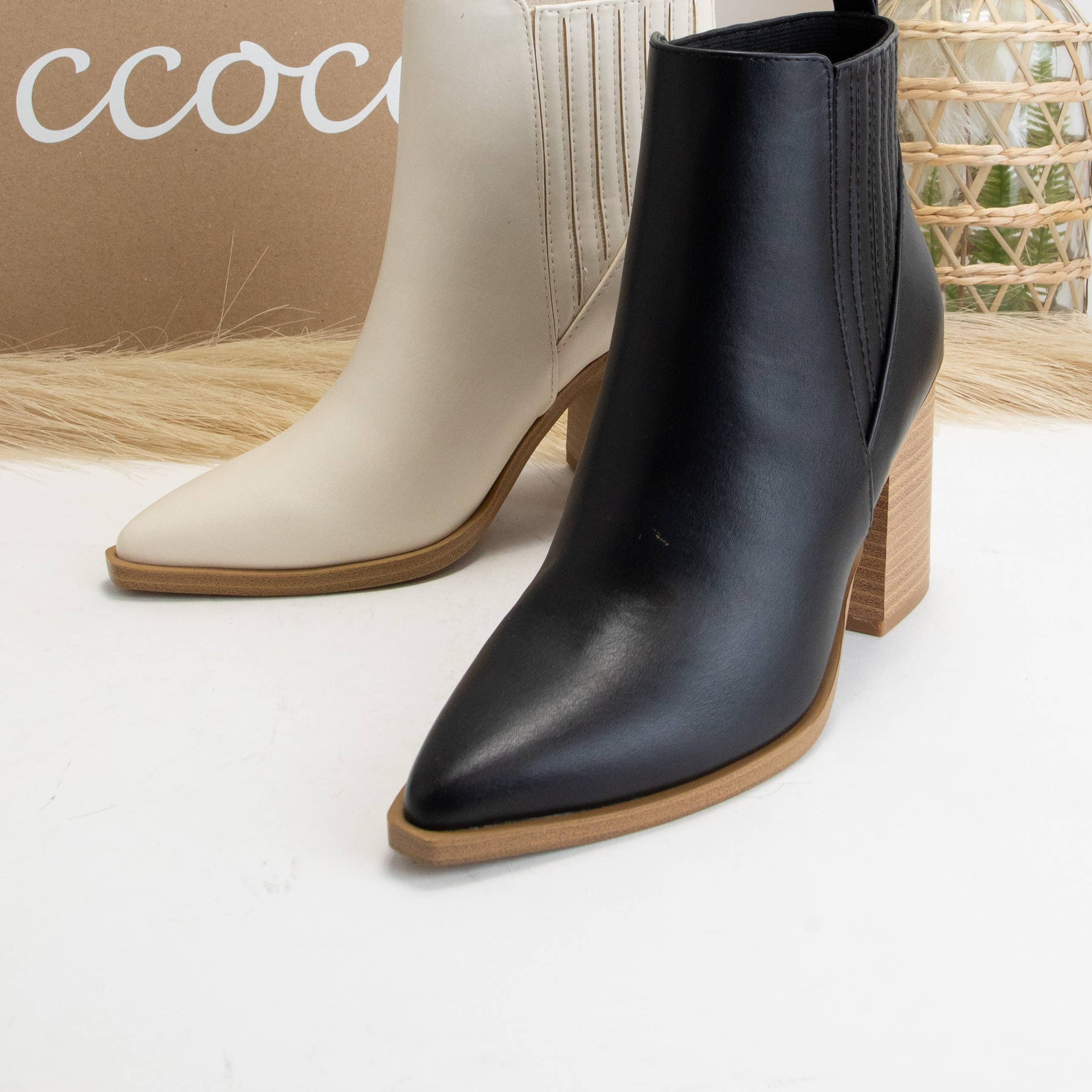 POINTED-TOE BLOCK HEEL CHELSEA BOOTIES