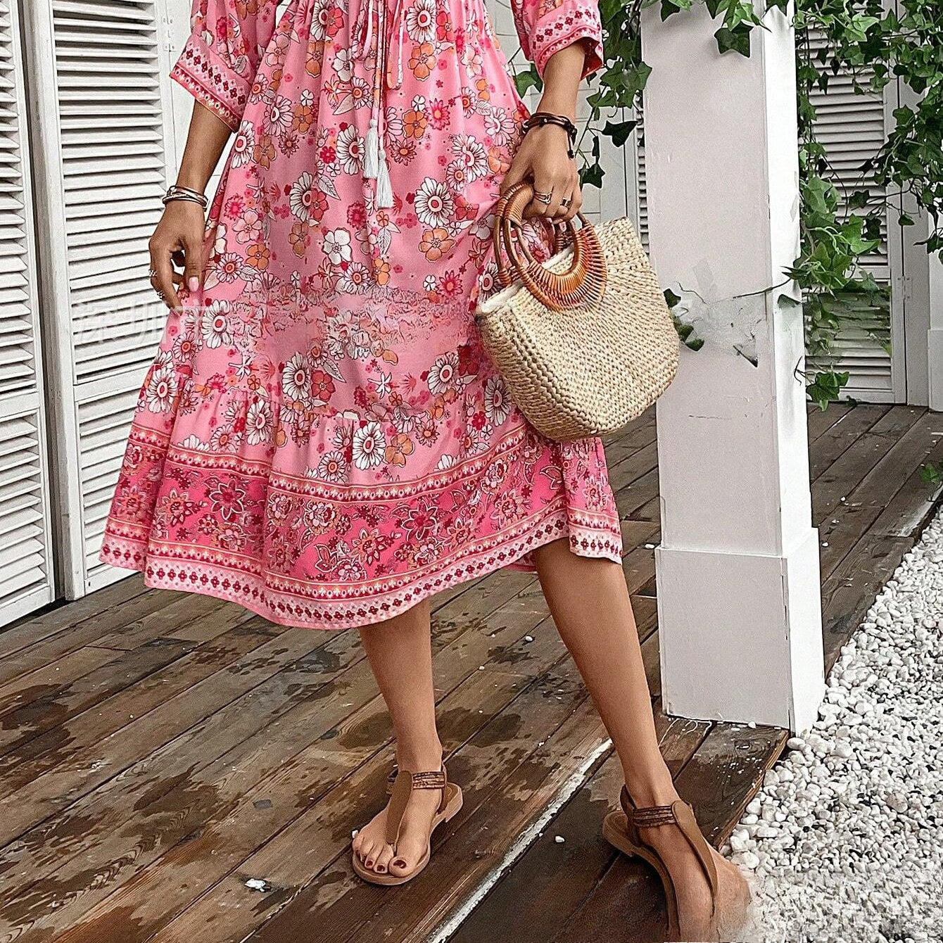 Women's Bohemian Dress Printed Vacation Beach Midi Dress