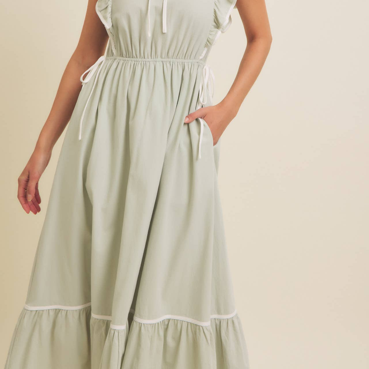 Annie- COTTON GAUZE MIDI DRESS WITH RUFFLES AND CONTRAST BINDING