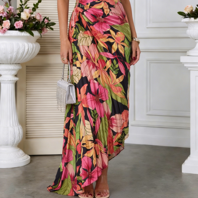 Summer Asymmetric One-Shoulder Floral Dress