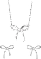 Gold Earrings Necklace for Women Cute Bow Earrings Dainty Bow Necklace Gold Jewelry Set Summer Beach Earring Charm Necklaces Beach Outfits Trendy Jewelry Gifts for Women