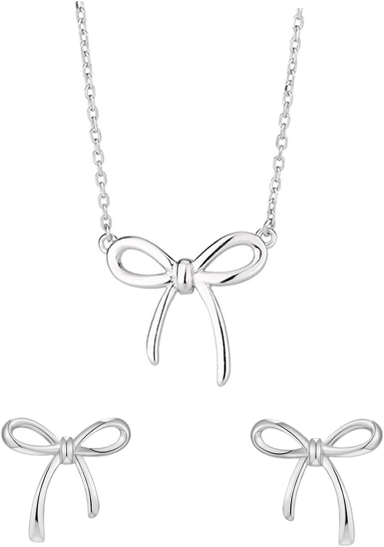 Gold Earrings Necklace for Women Cute Bow Earrings Dainty Bow Necklace Gold Jewelry Set Summer Beach Earring Charm Necklaces Beach Outfits Trendy Jewelry Gifts for Women