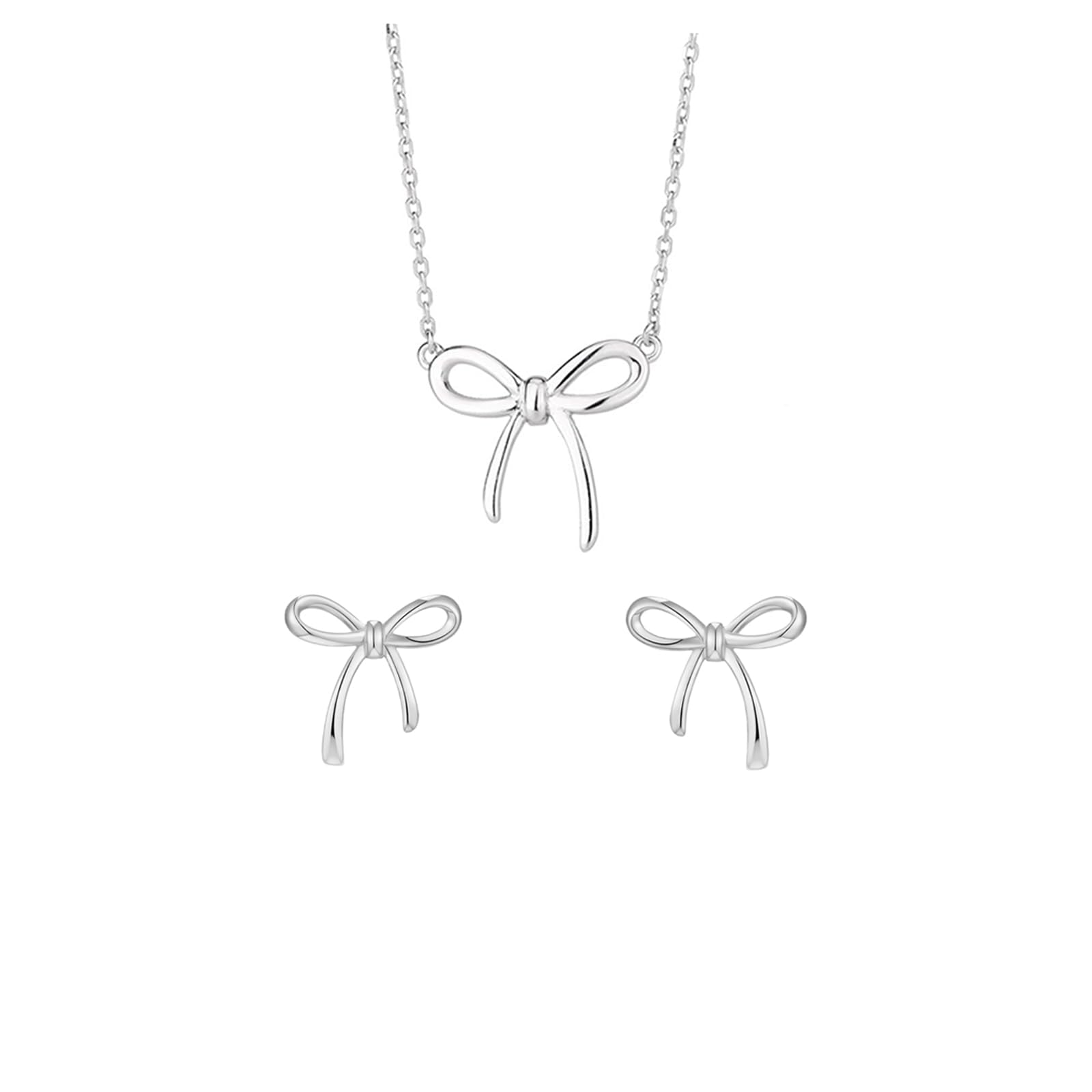 Gold Earrings Necklace for Women Cute Bow Earrings Dainty Bow Necklace Gold Jewelry Set Summer Beach Earring Charm Necklaces Beach Outfits Trendy Jewelry Gifts for Women