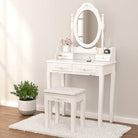 Wood Makeup Vanity Table Set with Detachable Mirror, 4-Drawer Dressing Table