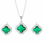 Four Leaf Clover Necklace and Earrings Set for Women, Clover Jewelry Set with Pendant Necklace and Stud Earrings, Brilliant Cubic Zirconia, Polished Metal Setting, Hypoallergenic, & Lightweight