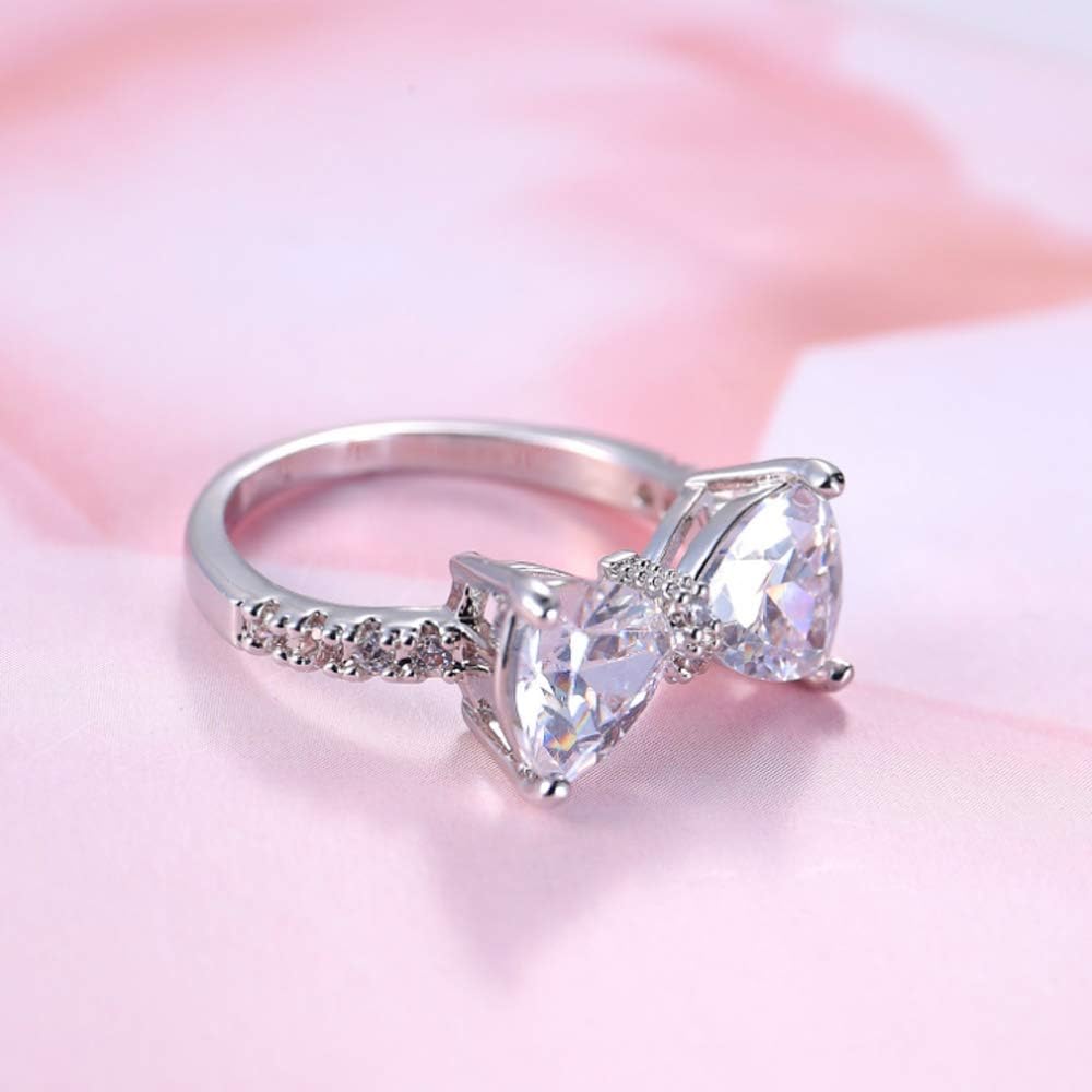 Fashion Bow Tie Ring Heart Cubic Zirconia Bowknot Anniversary Wedding Engagement Ring White Gold Plated CZ Eternity Rings for Women