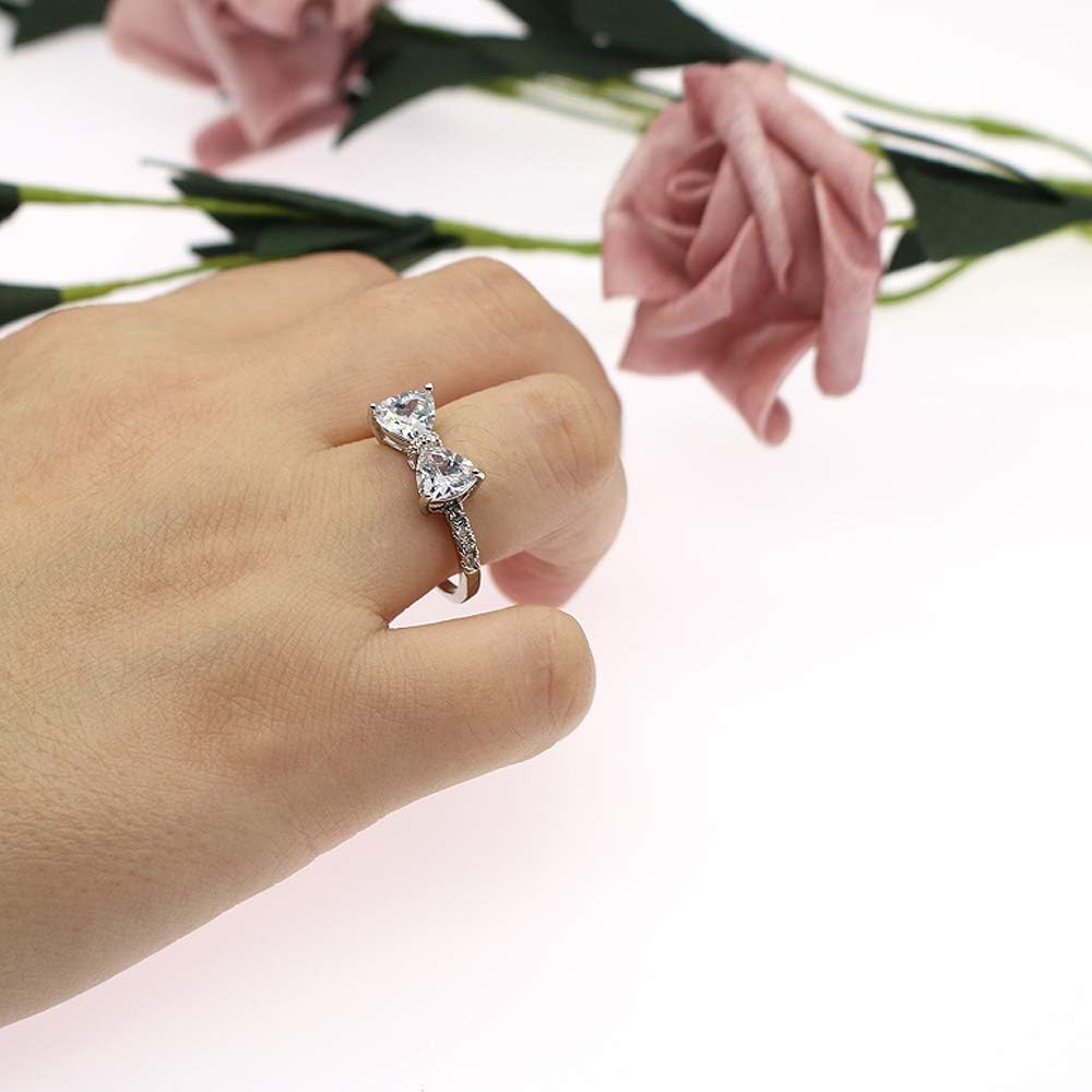 Fashion Bow Tie Ring Heart Cubic Zirconia Bowknot Anniversary Wedding Engagement Ring White Gold Plated CZ Eternity Rings for Women