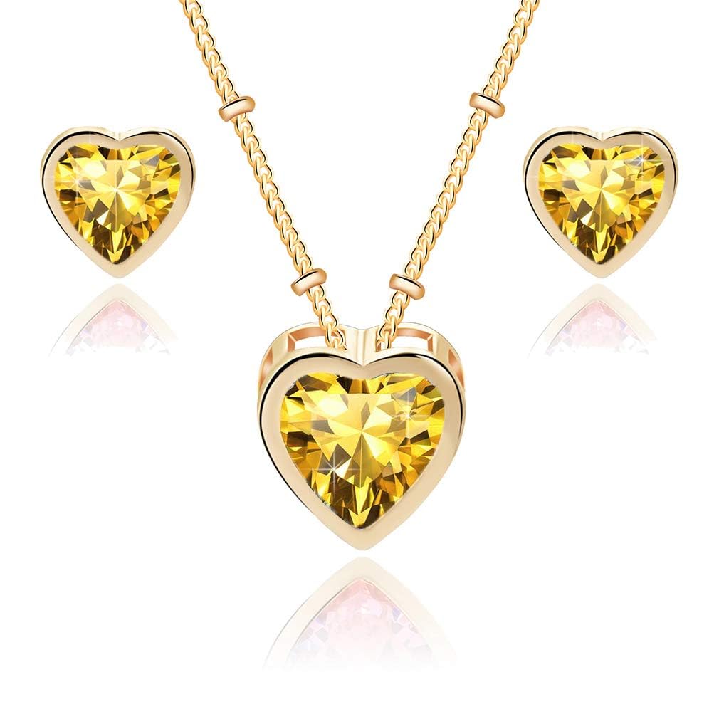 EVEVIC Austrian Crystal Heart Pendant Necklace Earrings for Women 14K Gold Plated Hypoallergenic Jewelry Set