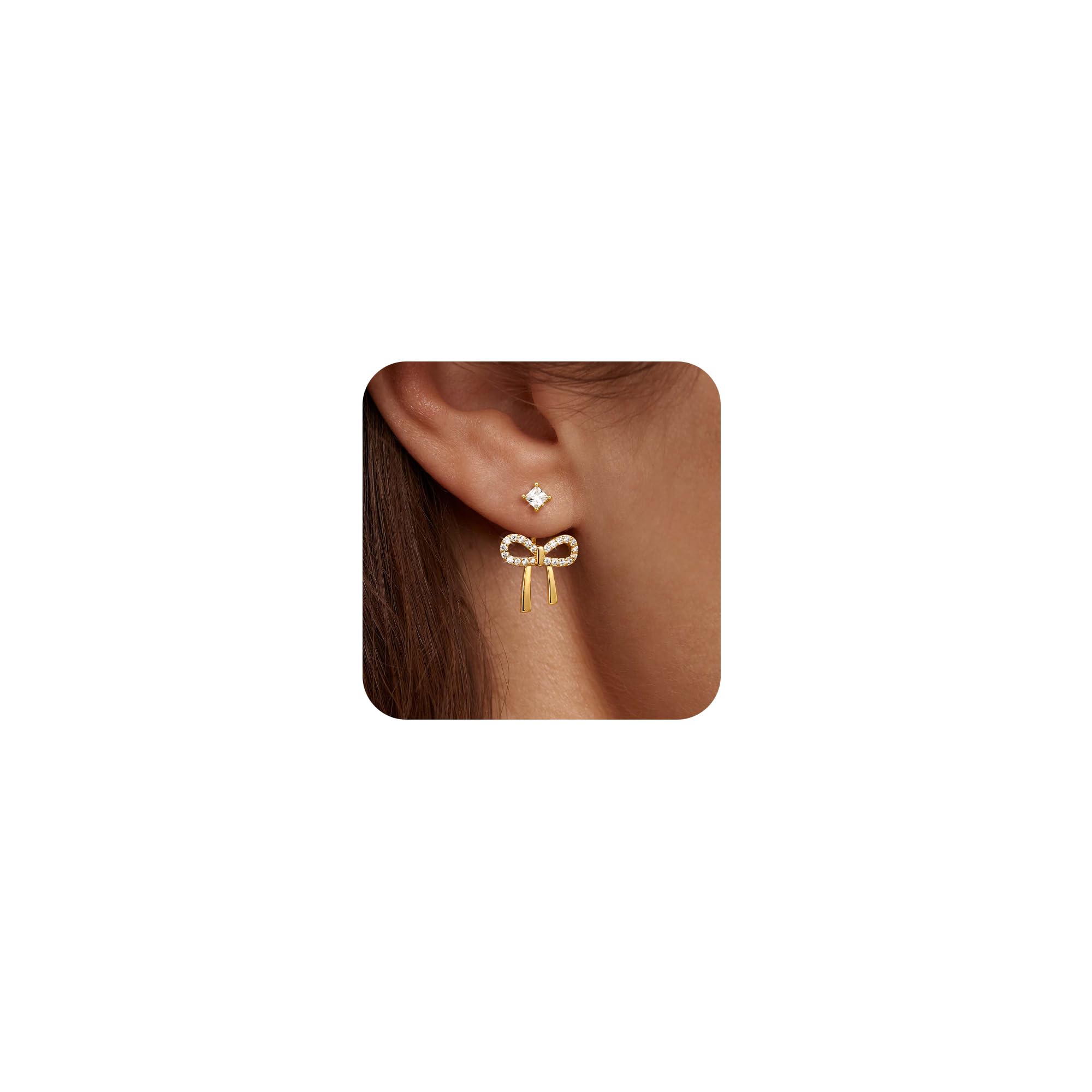 Risamil 14K Gold Plated/Silver Earrings for Women Trendy, Dainty Bow Earrings for Women Cute Pearl Huggie Earring Hoops Twist Rope Bow Stud Pearl Dangle Cubic Zirconia Earrings Jewelry Gifts