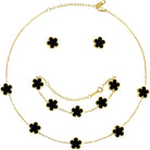 OSIRIDEH2 Lucky Clover Necklace Jewelry Sets,18K Gold Plated Flower Design Five Leaf Bracelet,Clover Necklace Pendant,Clover Earrings for Women Lucky, 4 Leaf Clover Necklace