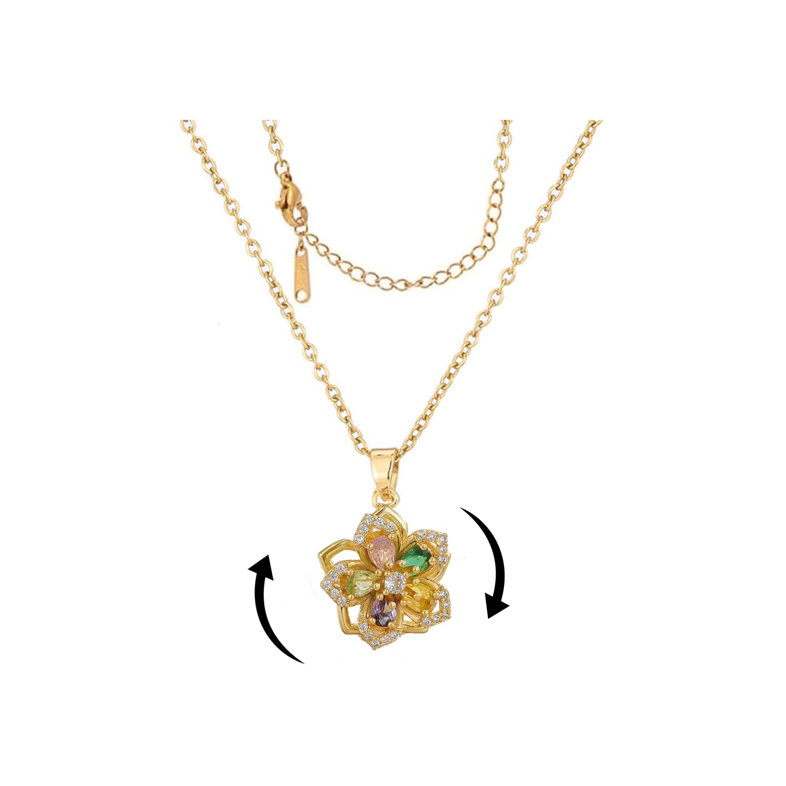 Necklace for Women Gold Flower Fidget Necklace Rotatable Crystal Silver Blossom Pendant Necklaces Adjustable Spinning Fidget Necklaces Redbud Flower Choker Funny Gift Jewelry