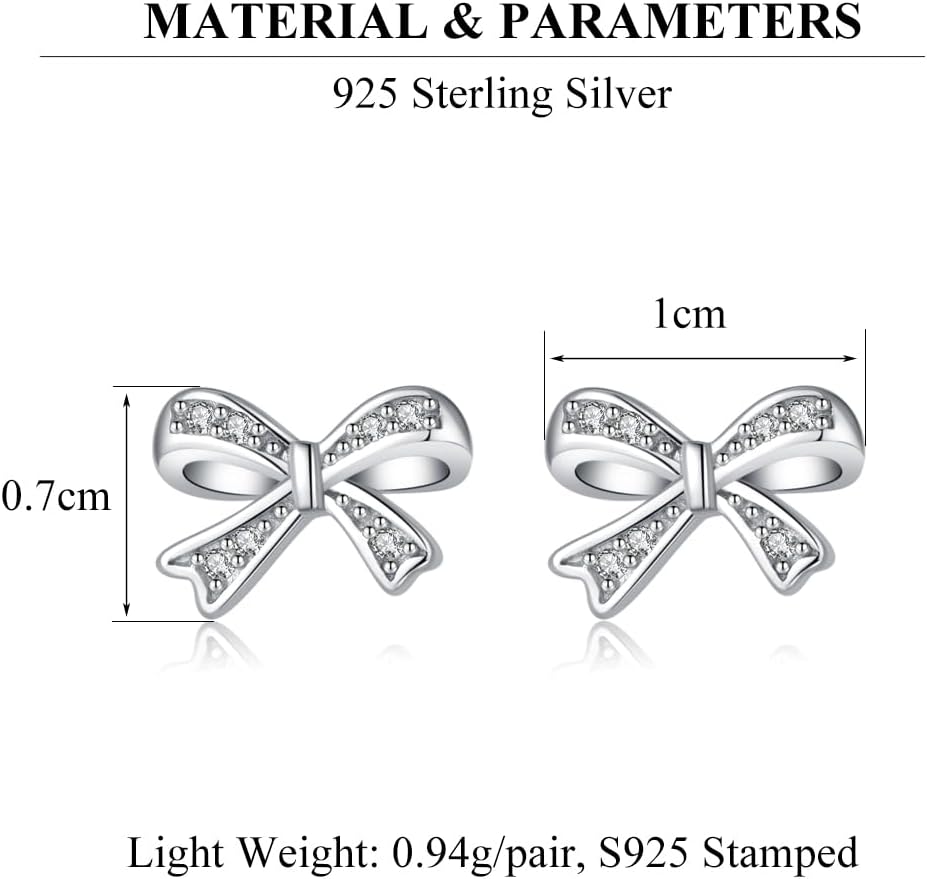 SLUYNZ Solid 925 Sterling Silver Tiny Bow Earrings Stud for Women Teens CZ Bowknot Stud Earrings