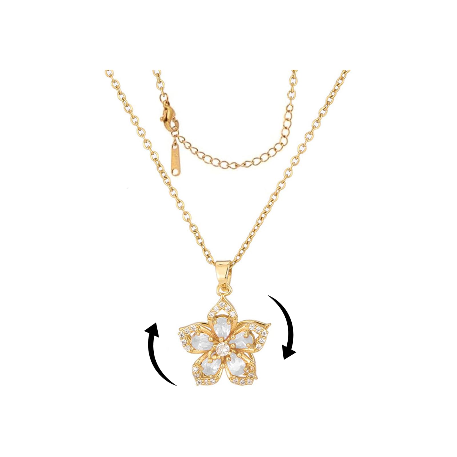 Necklace for Women Gold Flower Fidget Necklace Rotatable Crystal Silver Blossom Pendant Necklaces Adjustable Spinning Fidget Necklaces Redbud Flower Choker Funny Gift Jewelry