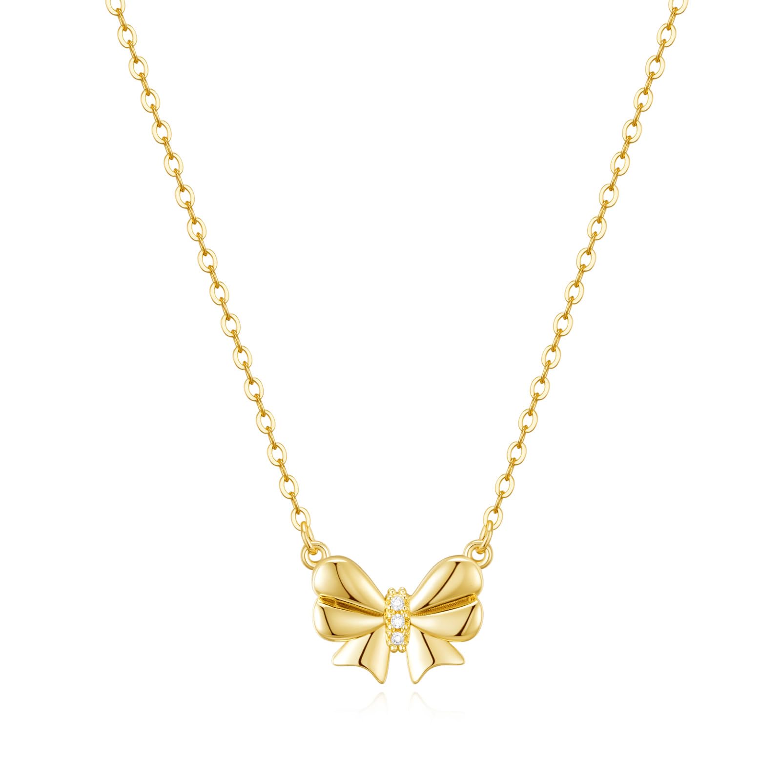 Thaivor Necklace for Women Dainty Bow Necklace 14K Gold Plated Cute Choker Small Pendant Charm Necklaces Teen Gift Trendy Stuff Personalized Jewelry Gifts