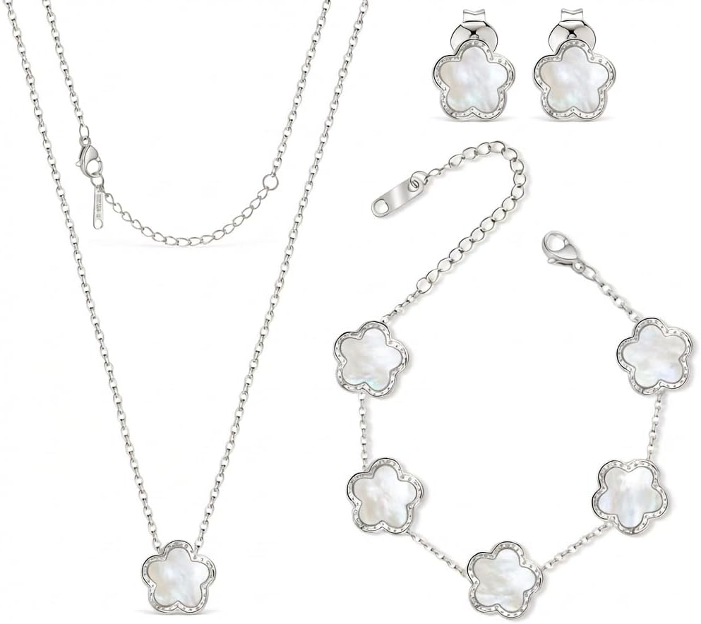 SHINYY Five Leaf Clover Jewelry Set for Women | 18K Gold Plated Bracelet Necklace Earrings | 5 Leaf Lucky Pendant and Ear Studs for Her