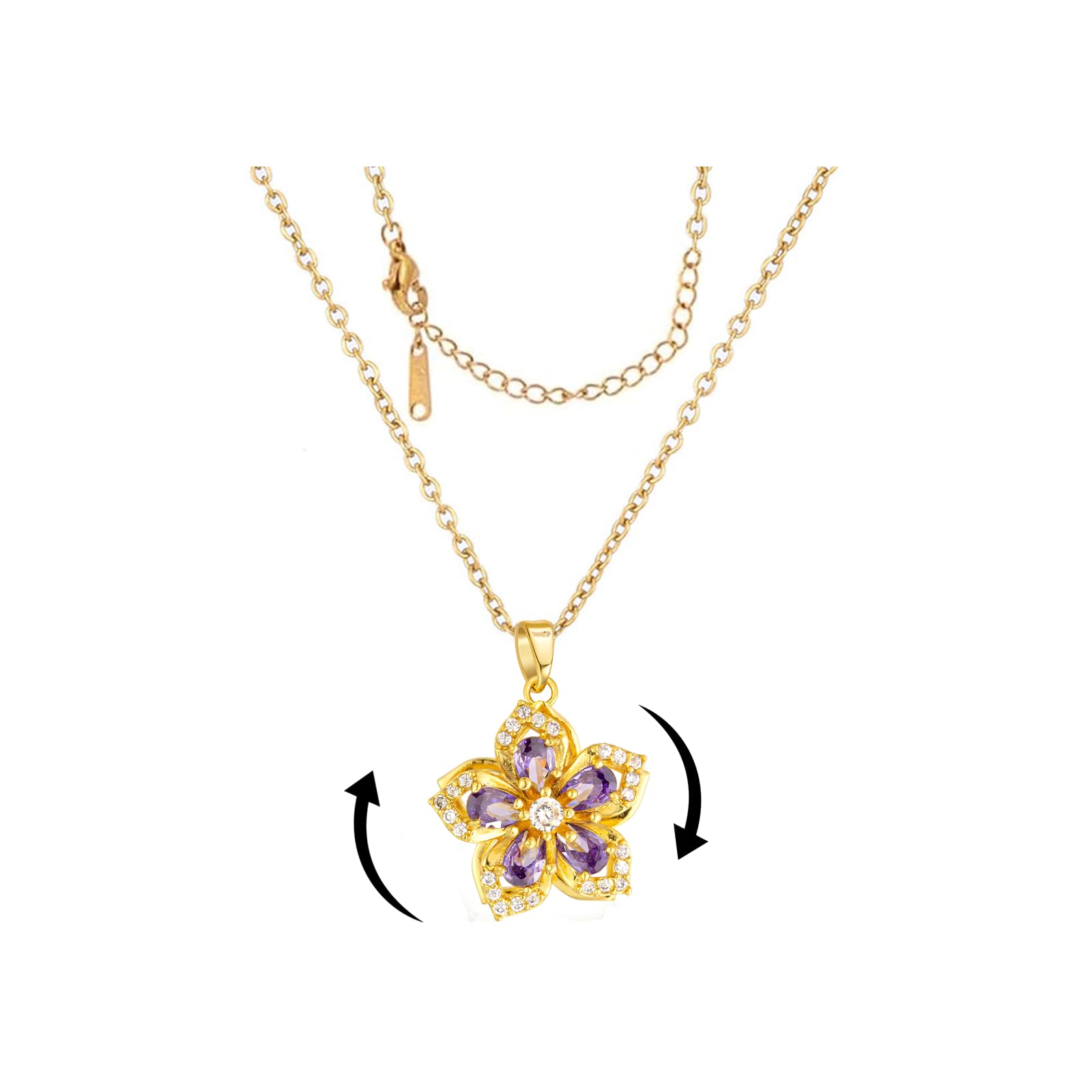 Necklace for Women Gold Flower Fidget Necklace Rotatable Crystal Silver Blossom Pendant Necklaces Adjustable Spinning Fidget Necklaces Redbud Flower Choker Funny Gift Jewelry