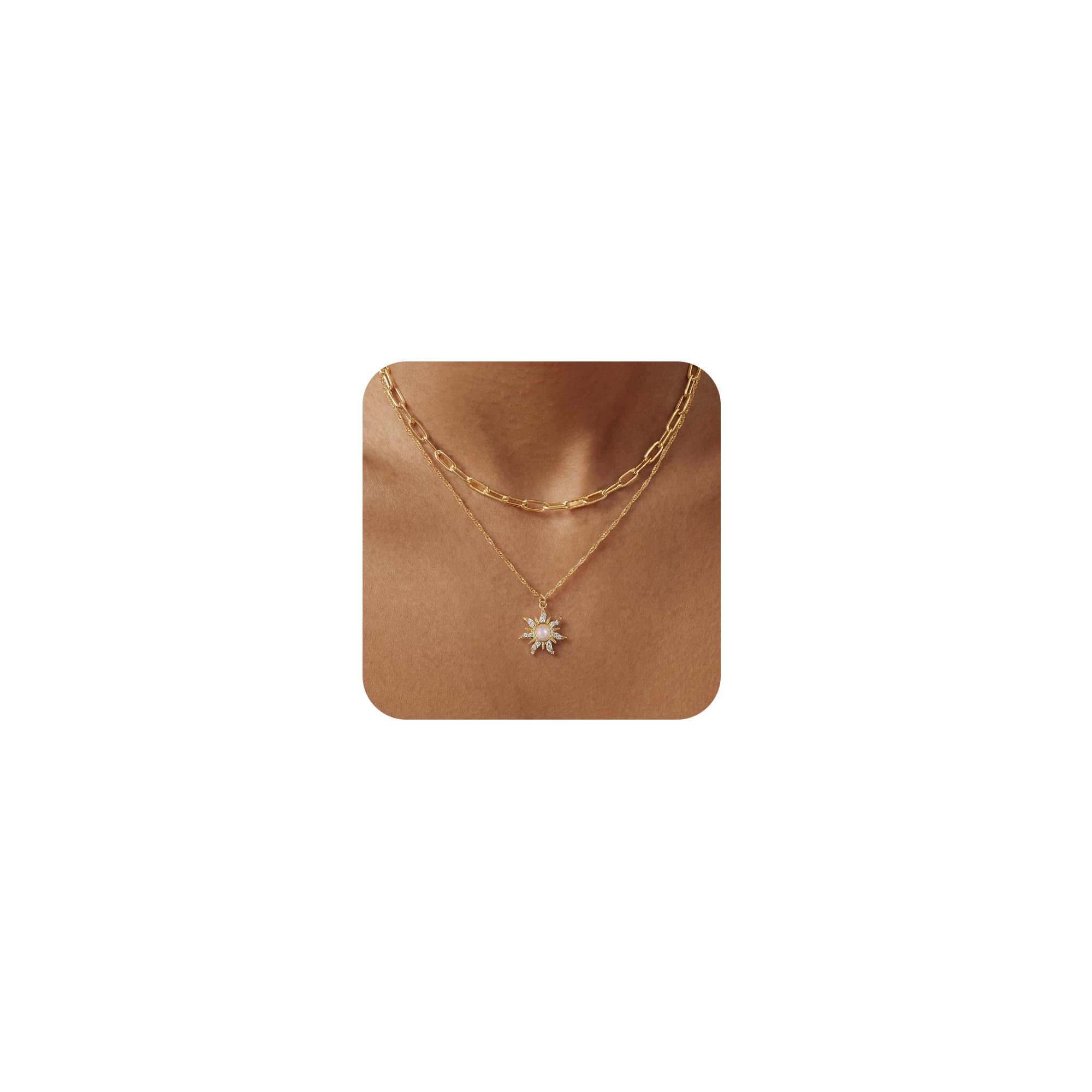 CHESKY Layered Necklaces for Women Trendy, Dainty 14k Gold Plated Pendant Necklace Layering Necklace for Women Non Tarnish Hypoallergenic Sun Gold Necklace Stack Gold Jewelry for Women Gifts