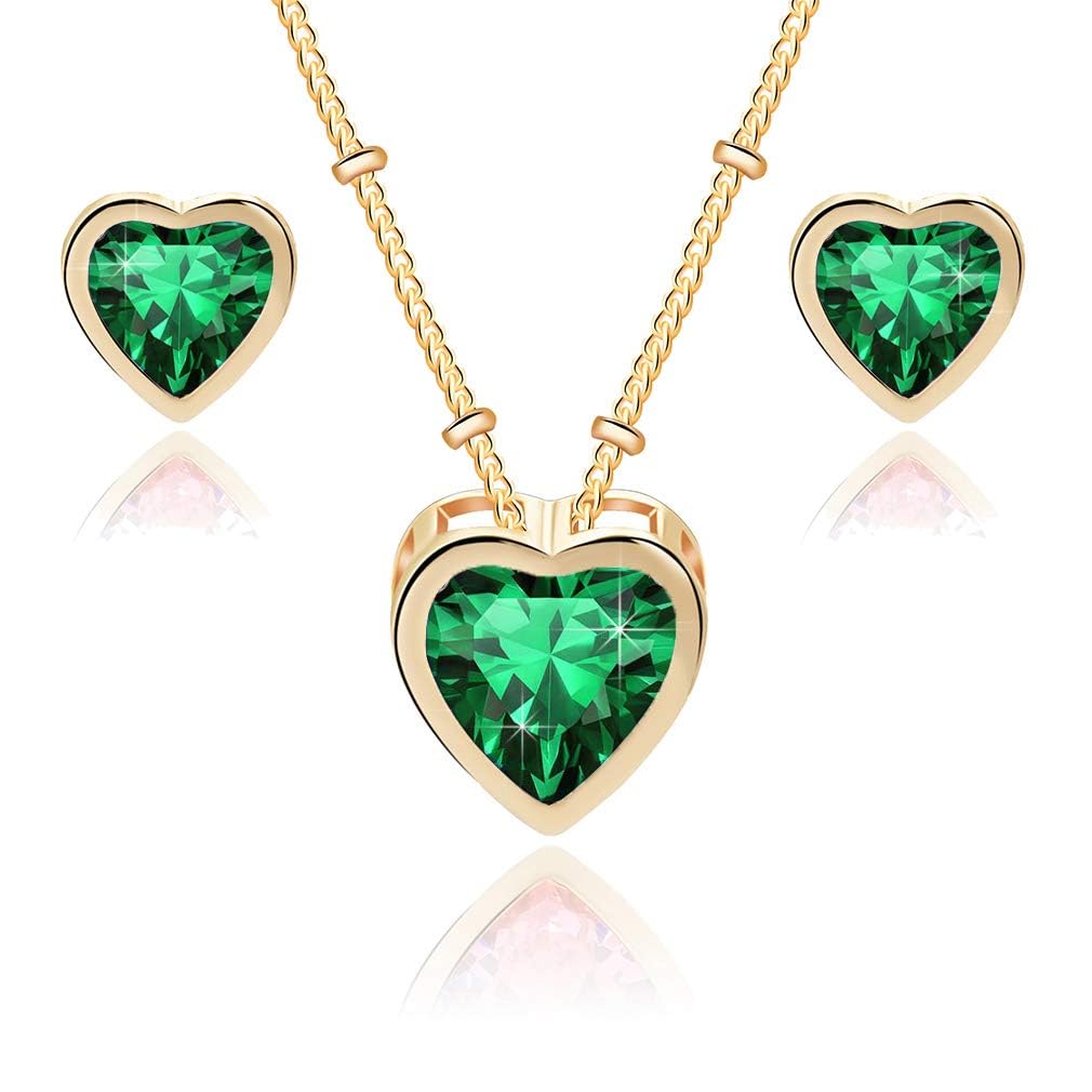 EVEVIC Austrian Crystal Heart Pendant Necklace Earrings for Women 14K Gold Plated Hypoallergenic Jewelry Set