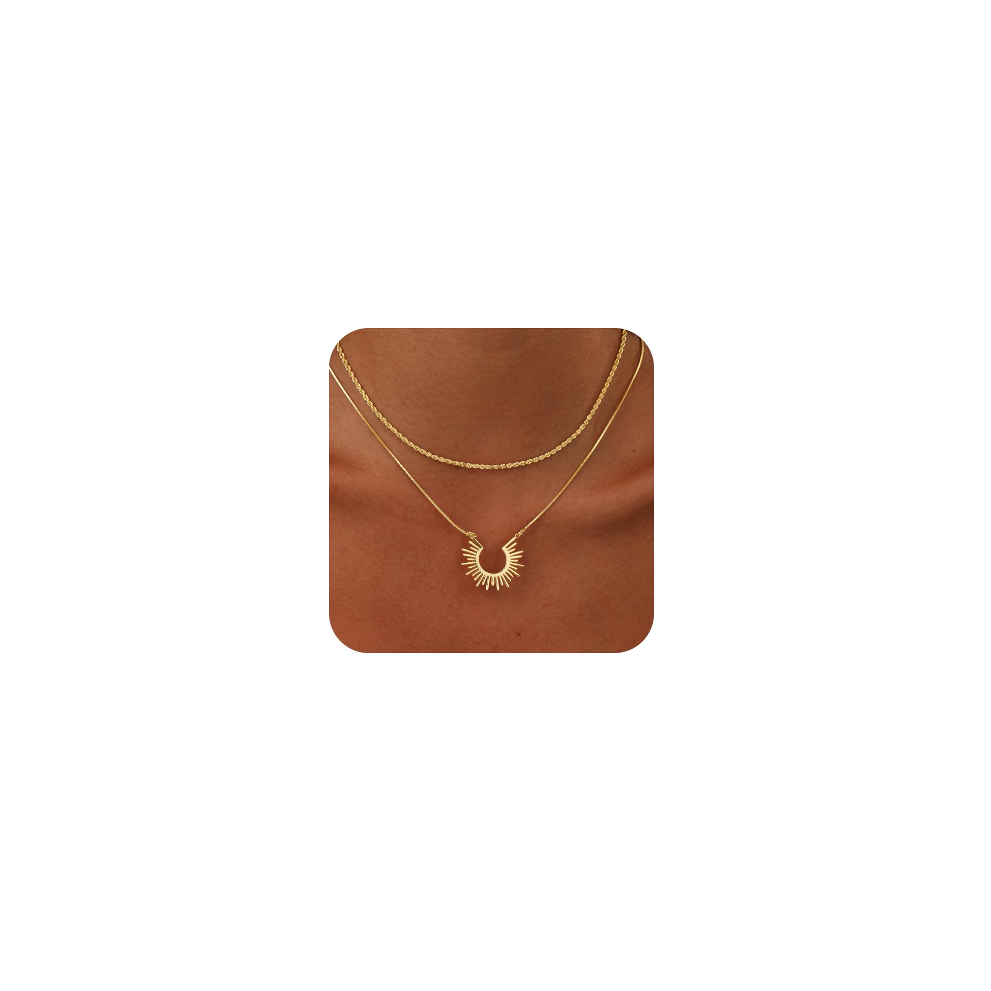 CHESKY Layered Necklaces for Women Trendy, Dainty 14k Gold Plated Pendant Necklace Layering Necklace for Women Non Tarnish Hypoallergenic Sun Gold Necklace Stack Gold Jewelry for Women Gifts