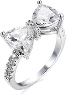 Fashion Bow Tie Ring Heart Cubic Zirconia Bowknot Anniversary Wedding Engagement Ring White Gold Plated CZ Eternity Rings for Women