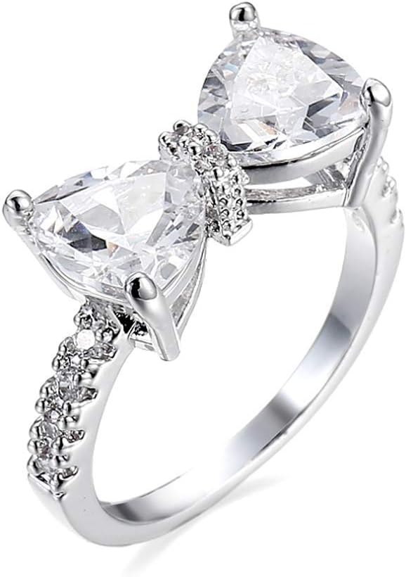 Fashion Bow Tie Ring Heart Cubic Zirconia Bowknot Anniversary Wedding Engagement Ring White Gold Plated CZ Eternity Rings for Women