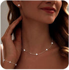 ORAZIO Dainty Silver Gold Jewelry Set for Women Trendy 14K Gold Plated CZ Flowers Pendant Choker Necklaces for Women Stud Earrings Link Bracelets Stack Jewelry Gifts for Wedding Prom Brides