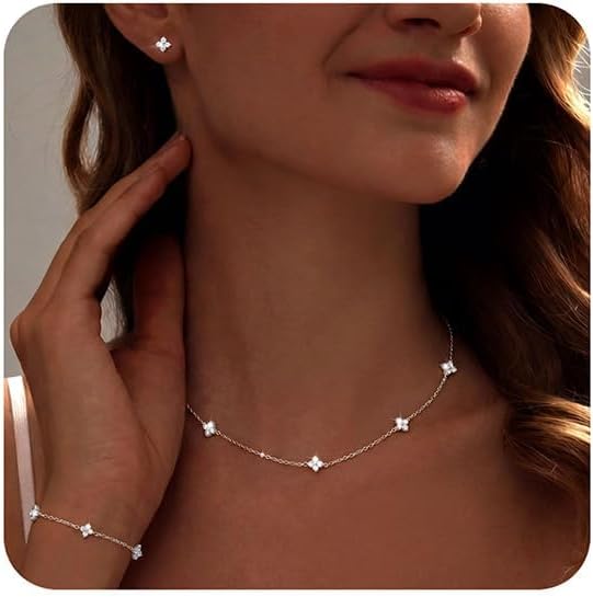 ORAZIO Dainty Silver Gold Jewelry Set for Women Trendy 14K Gold Plated CZ Flowers Pendant Choker Necklaces for Women Stud Earrings Link Bracelets Stack Jewelry Gifts for Wedding Prom Brides