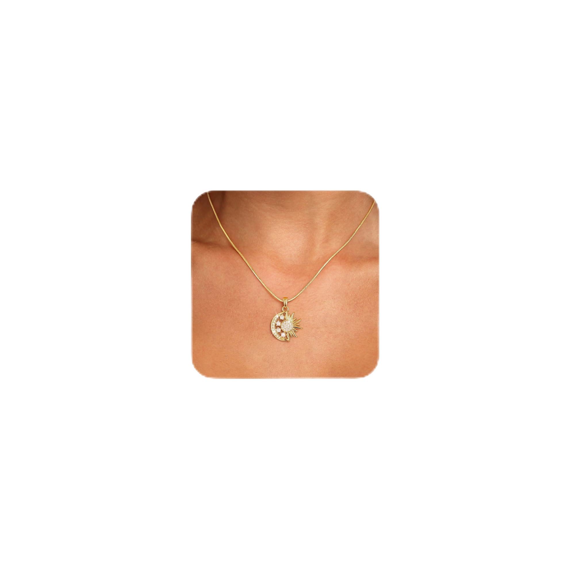 CHESKY Layered Necklaces for Women Trendy, Dainty 14k Gold Plated Pendant Necklace Layering Necklace for Women Non Tarnish Hypoallergenic Sun Gold Necklace Stack Gold Jewelry for Women Gifts