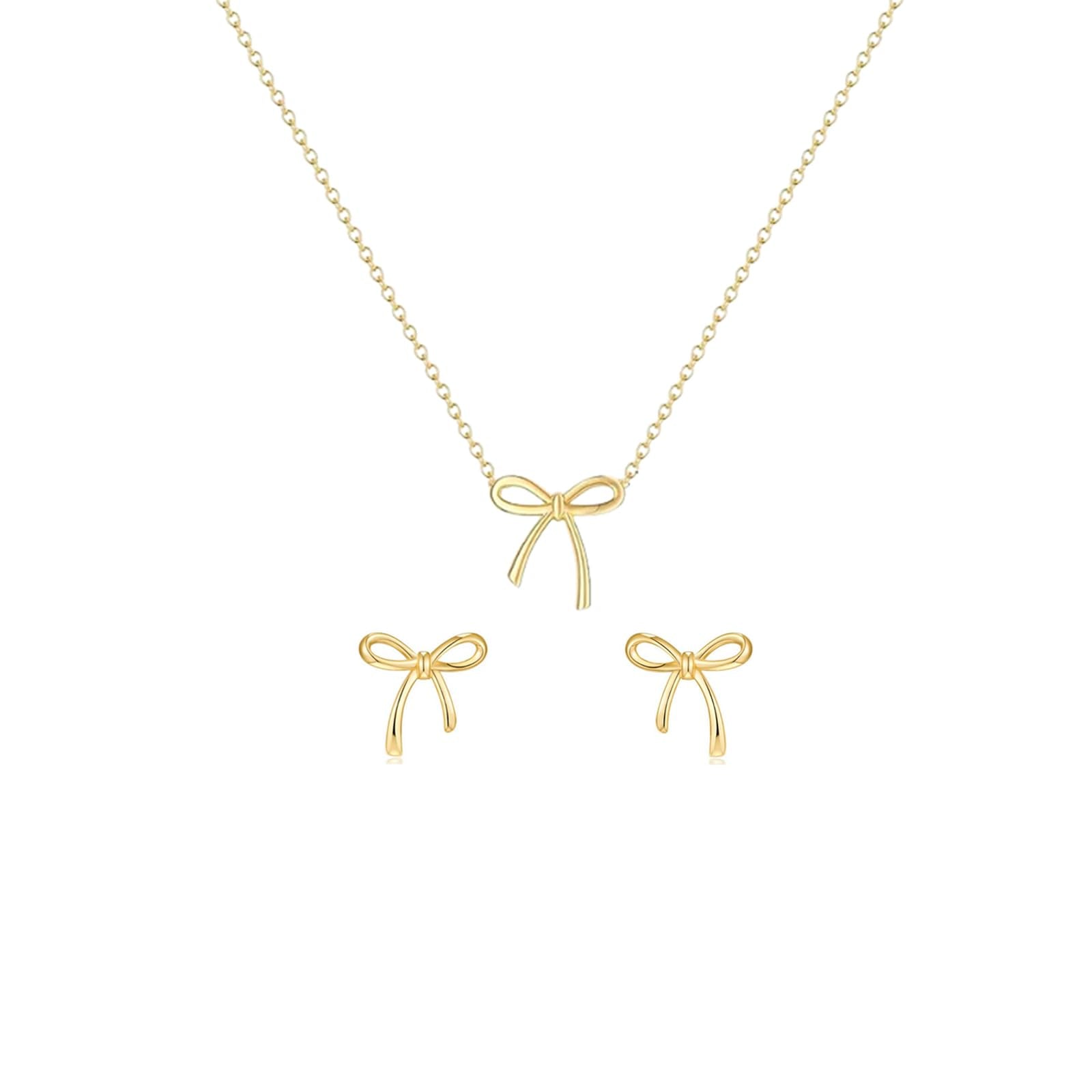 Gold Earrings Necklace for Women Cute Bow Earrings Dainty Bow Necklace Gold Jewelry Set Summer Beach Earring Charm Necklaces Beach Outfits Trendy Jewelry Gifts for Women