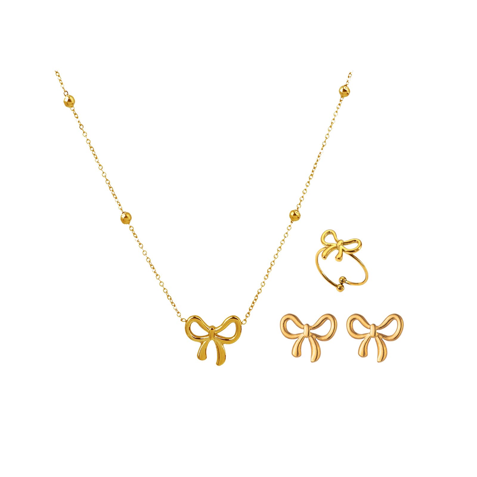 Gold Earrings Necklace for Women Cute Bow Earrings Dainty Bow Necklace Gold Jewelry Set Summer Beach Earring Charm Necklaces Beach Outfits Trendy Jewelry Gifts for Women