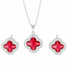Four Leaf Clover Necklace and Earrings Set for Women, Clover Jewelry Set with Pendant Necklace and Stud Earrings, Brilliant Cubic Zirconia, Polished Metal Setting, Hypoallergenic, & Lightweight