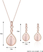 ASHMITA Rose Gold Teardrop Necklace Gemstone Dangle Earrings Wedding Jewelry Set