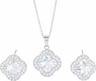 Four Leaf Clover Necklace and Earrings Set for Women, Clover Jewelry Set with Pendant Necklace and Stud Earrings, Brilliant Cubic Zirconia, Polished Metal Setting, Hypoallergenic, & Lightweight