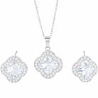 Four Leaf Clover Necklace and Earrings Set for Women, Clover Jewelry Set with Pendant Necklace and Stud Earrings, Brilliant Cubic Zirconia, Polished Metal Setting, Hypoallergenic, & Lightweight