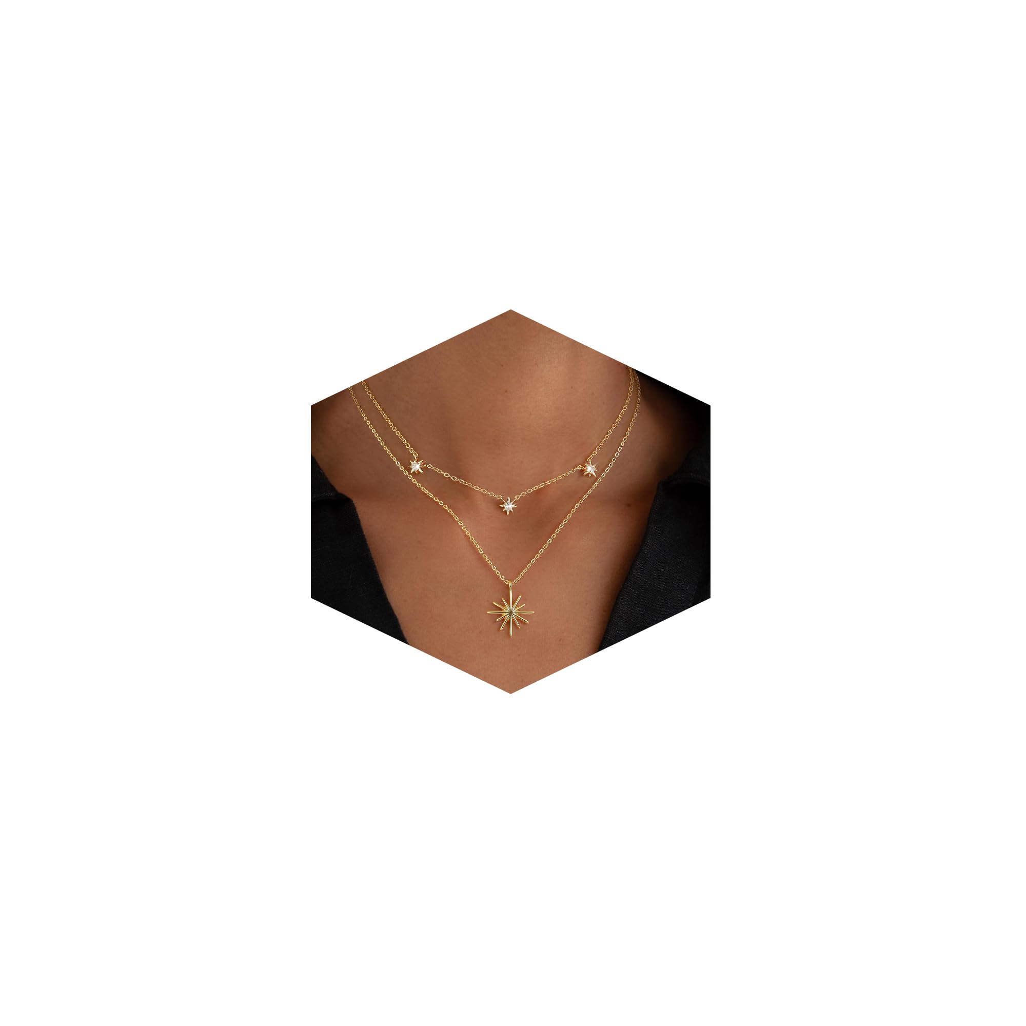 CHESKY Layered Necklaces for Women Trendy, Dainty 14k Gold Plated Pendant Necklace Layering Necklace for Women Non Tarnish Hypoallergenic Sun Gold Necklace Stack Gold Jewelry for Women Gifts