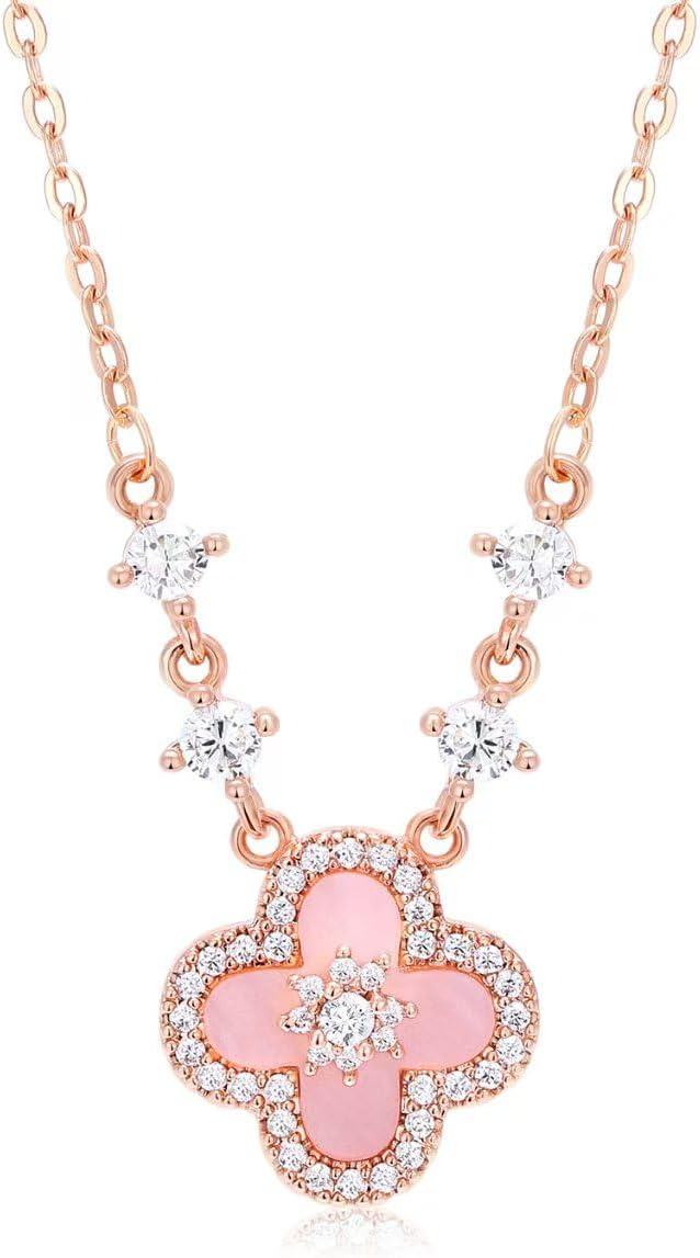 Women's 18K Gold Plated Clover Necklace with White Natural Shell - Four Leaf Lucky Charm Dainty Link Necklaces Jewelry for Women, Trendy Birthday/Mother's Day Gift