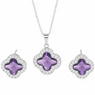 Four Leaf Clover Necklace and Earrings Set for Women, Clover Jewelry Set with Pendant Necklace and Stud Earrings, Brilliant Cubic Zirconia, Polished Metal Setting, Hypoallergenic, & Lightweight