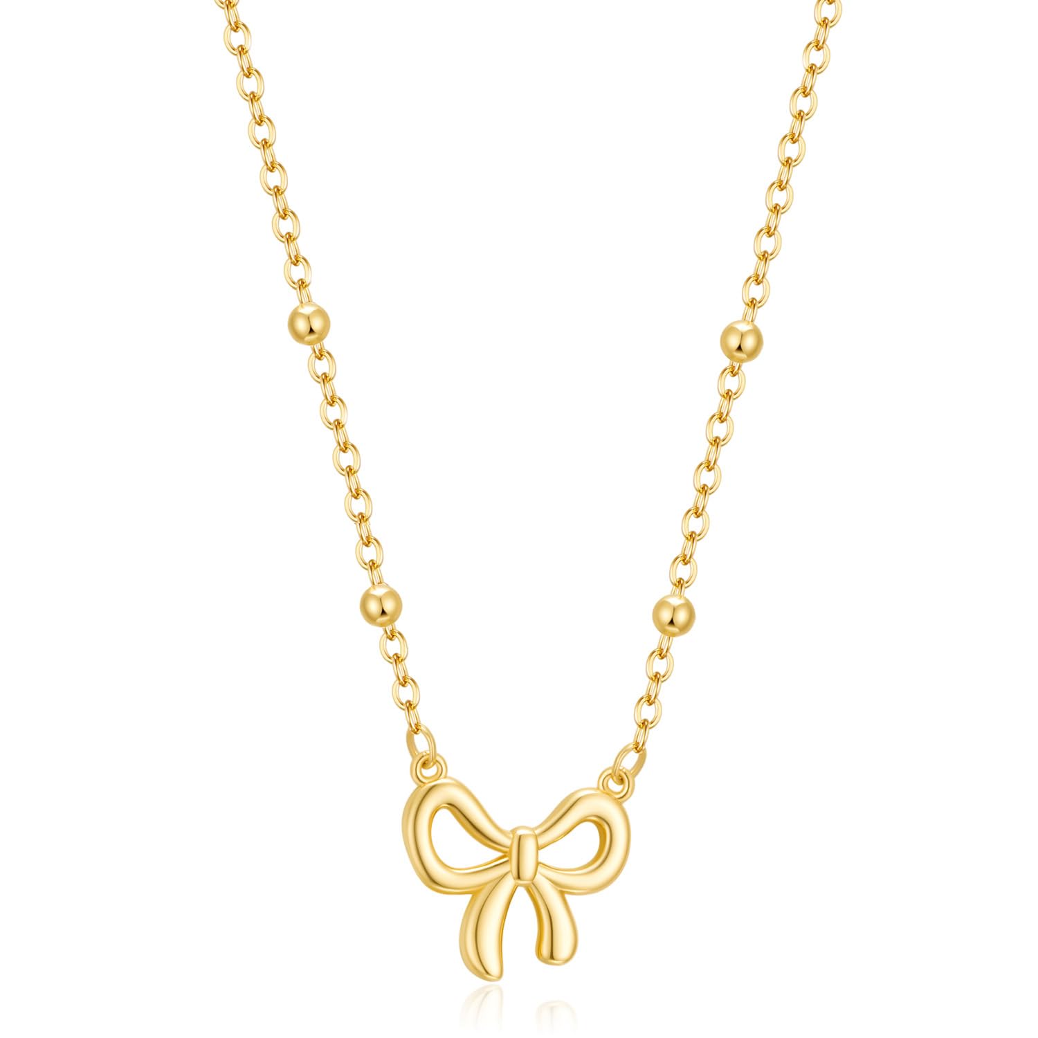 Thaivor Necklace for Women Dainty Bow Necklace 14K Gold Plated Cute Choker Small Pendant Charm Necklaces Teen Gift Trendy Stuff Personalized Jewelry Gifts