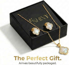 SHINYY Four Leaf Crystal Clover Necklace Earring Set for Women | 18K Gold Plated Cubic Zirconia Bracelet | 4 Leaf Lucky Pendant and Ear Studs | Jewelry Gift for Her