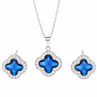Four Leaf Clover Necklace and Earrings Set for Women, Clover Jewelry Set with Pendant Necklace and Stud Earrings, Brilliant Cubic Zirconia, Polished Metal Setting, Hypoallergenic, & Lightweight