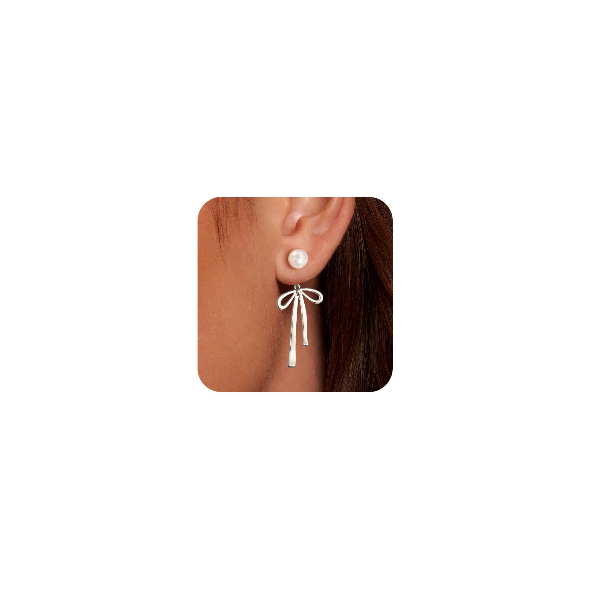 Risamil 14K Gold Plated/Silver Earrings for Women Trendy, Dainty Bow Earrings for Women Cute Pearl Huggie Earring Hoops Twist Rope Bow Stud Pearl Dangle Cubic Zirconia Earrings Jewelry Gifts