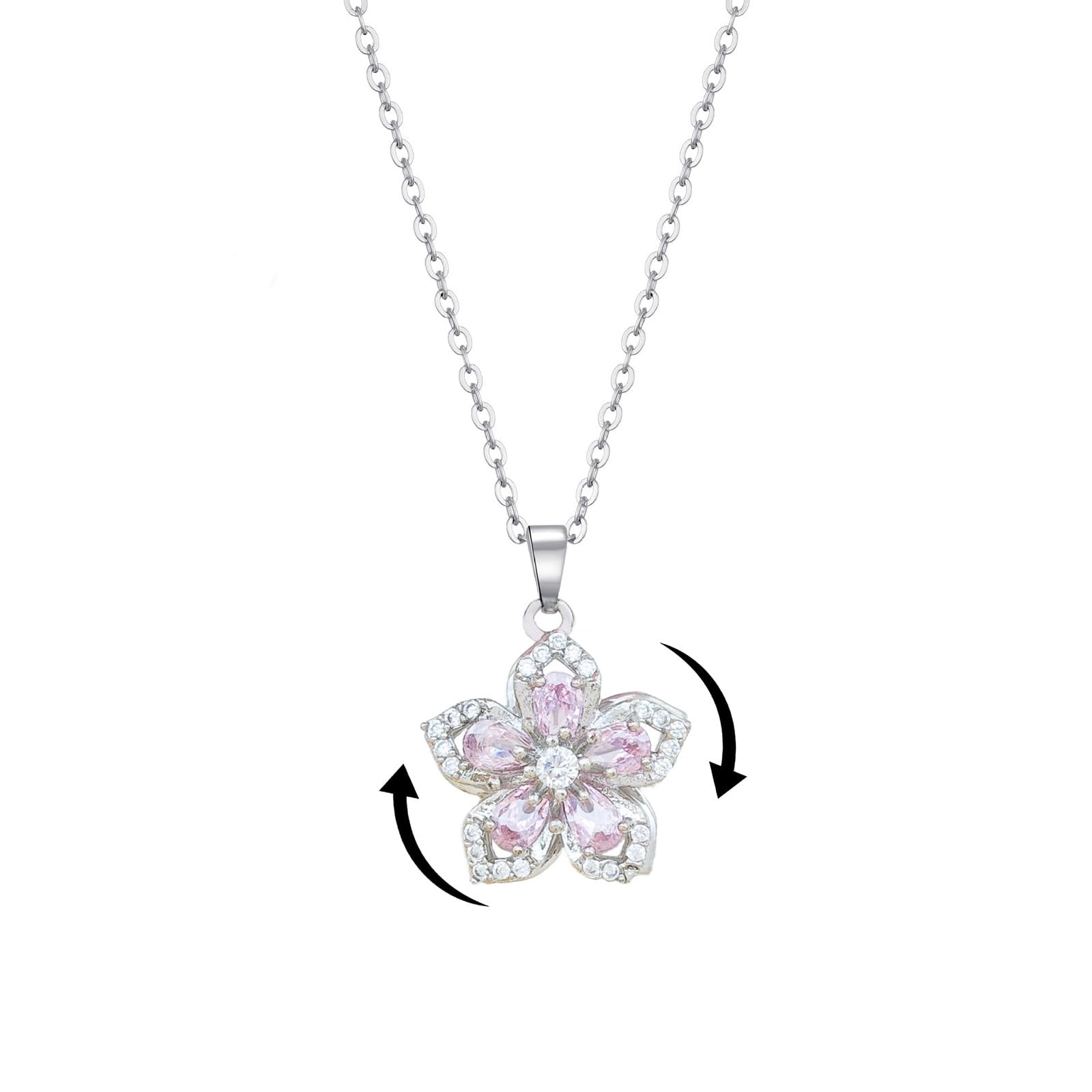 Necklace for Women Gold Flower Fidget Necklace Rotatable Crystal Silver Blossom Pendant Necklaces Adjustable Spinning Fidget Necklaces Redbud Flower Choker Funny Gift Jewelry