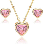 EVEVIC Austrian Crystal Heart Pendant Necklace Earrings for Women 14K Gold Plated Hypoallergenic Jewelry Set