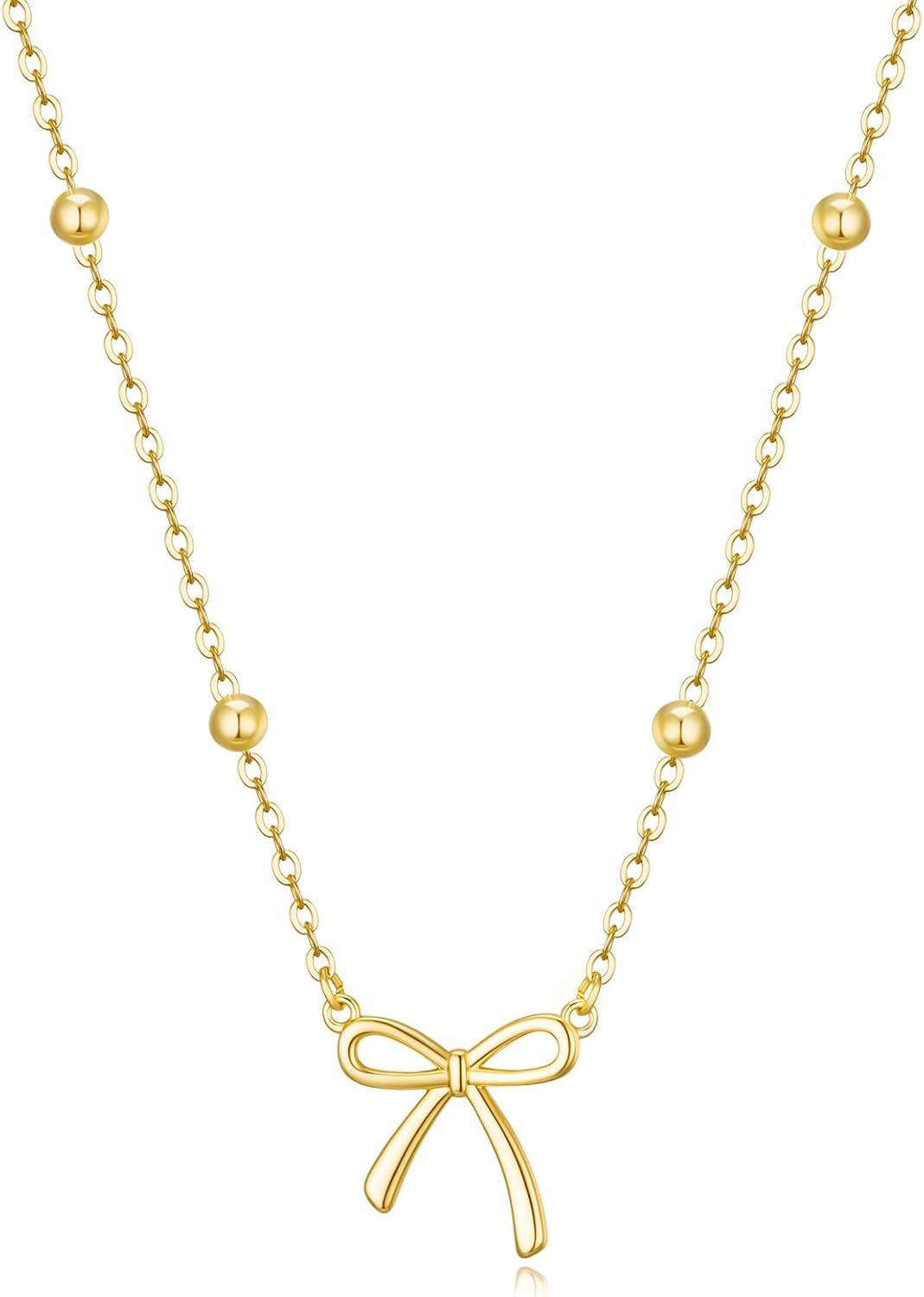 Thaivor Necklace for Women Dainty Bow Necklace 14K Gold Plated Cute Choker Small Pendant Charm Necklaces Teen Gift Trendy Stuff Personalized Jewelry Gifts