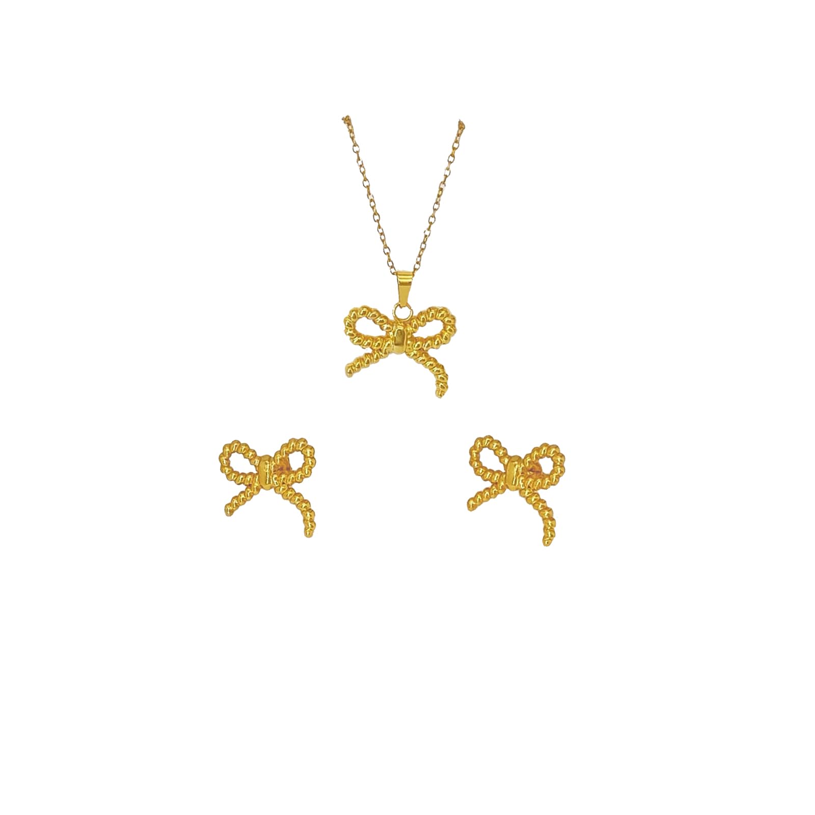 Gold Earrings Necklace for Women Cute Bow Earrings Dainty Bow Necklace Gold Jewelry Set Summer Beach Earring Charm Necklaces Beach Outfits Trendy Jewelry Gifts for Women