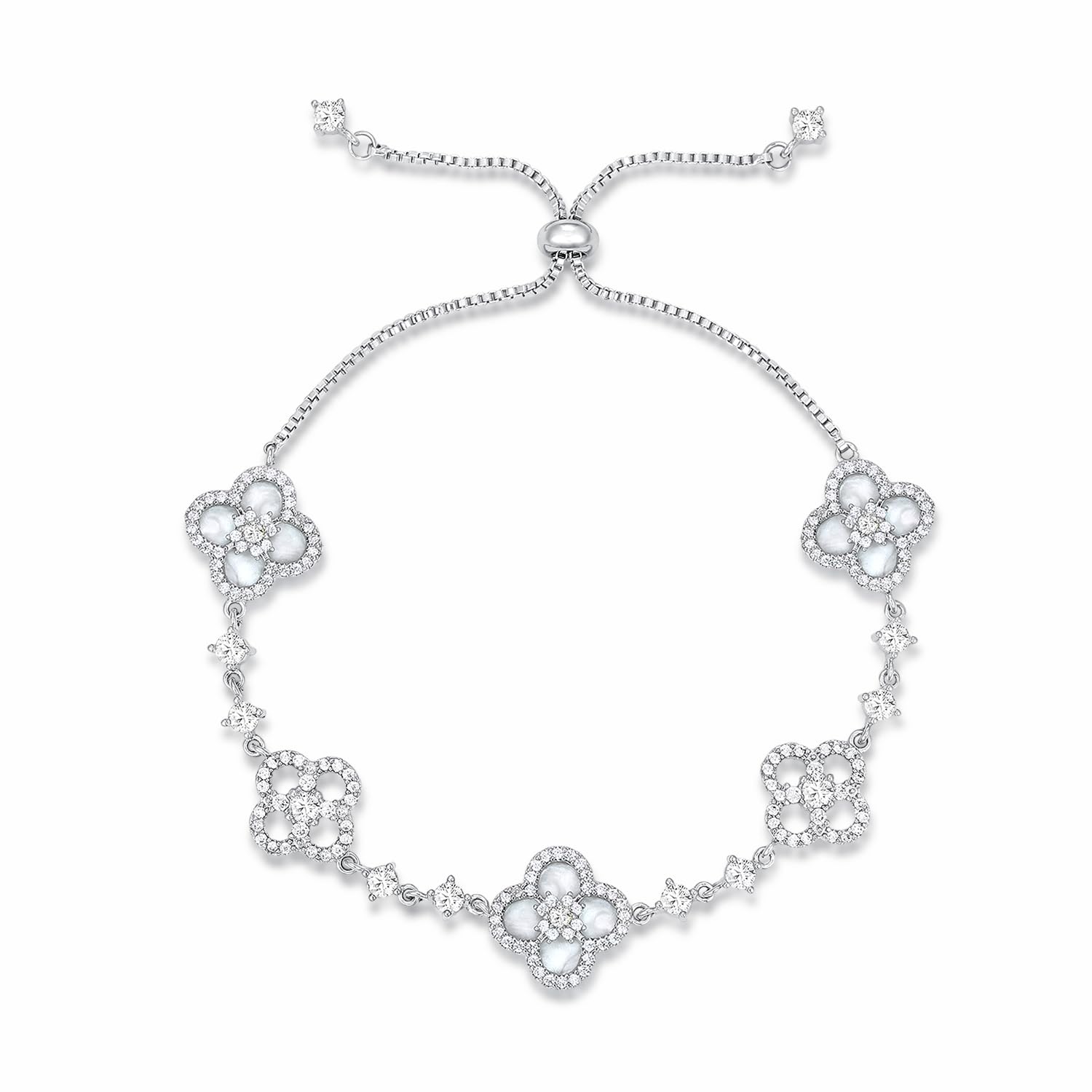 Women's 18K Gold Plated Clover Bracelet with Natural Shell - Four Leaf Lucky Charm Dainty Link Bracelets Jewelry for Women, Trendy Birthday/Mother's Day Gift