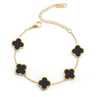 AIPPK 18K Gold Plated Clover Lucky Bracelet for Women White/Black/Red/Green Flower Four Leaf Link Bracelets Trendy Jewelry Gifts for Women