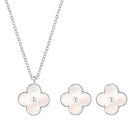 COBI Four Leaf Clover Necklace and Stud Earrings Jewelry Set White Black Green, 18k Gold Plated Clover Earrings Pendant Necklace, Clover Jewelry Set Gifts for Women