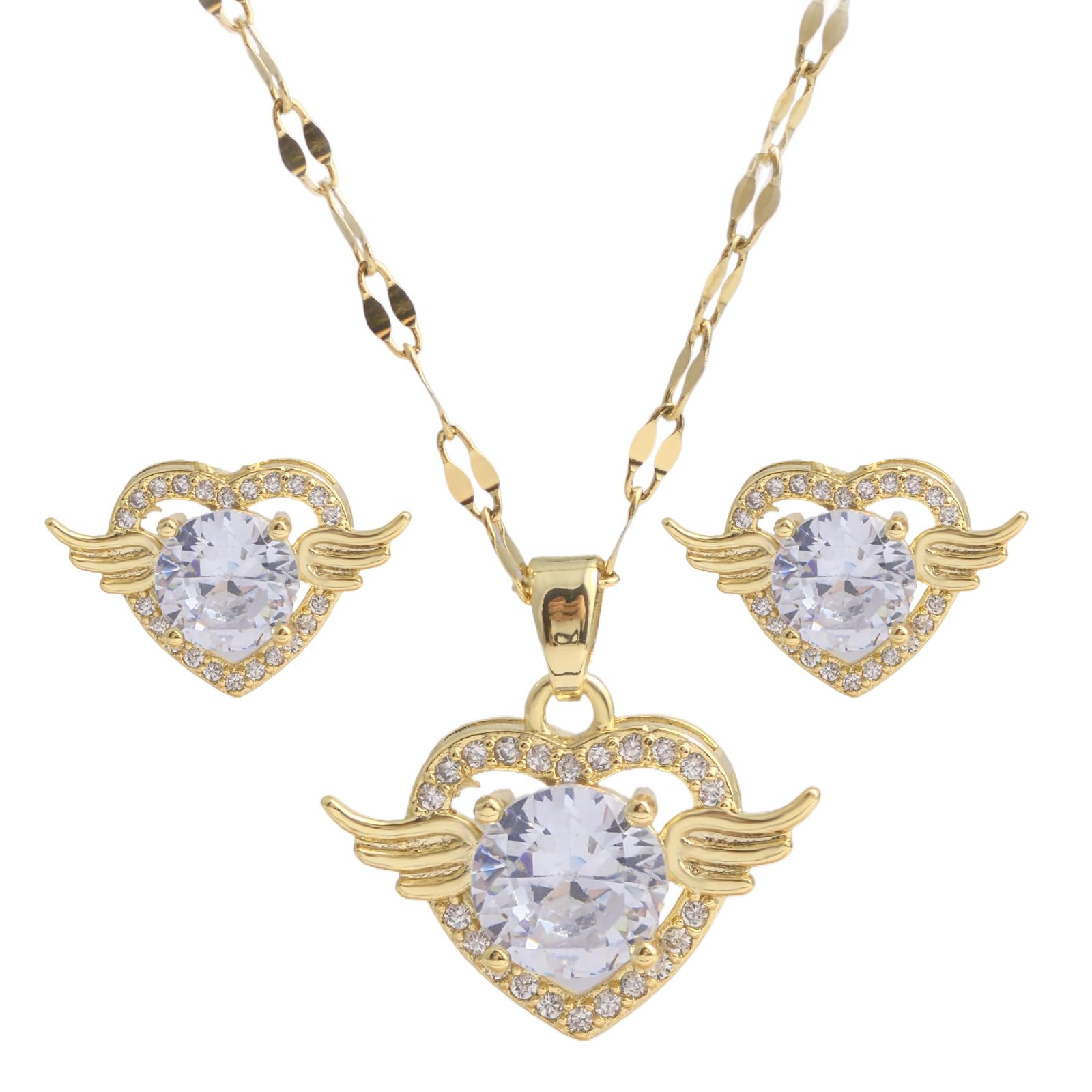 Delicate Zircon Flower Necklace Earrings Jewelry Set - 18K Gold Plated Stainless Steel Lip Chain Choker S925 Silver Needles Stud Earrings for Women, Luxury Accessories Gifts, Packed with Box