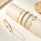 18K Gold Plated Clover Bracelet Set for Women - Four Leaf Lucky Clover Stackable Bracelets, Adjustable Beaded Chain Jewelry, Trendy Birthday Gift for Her